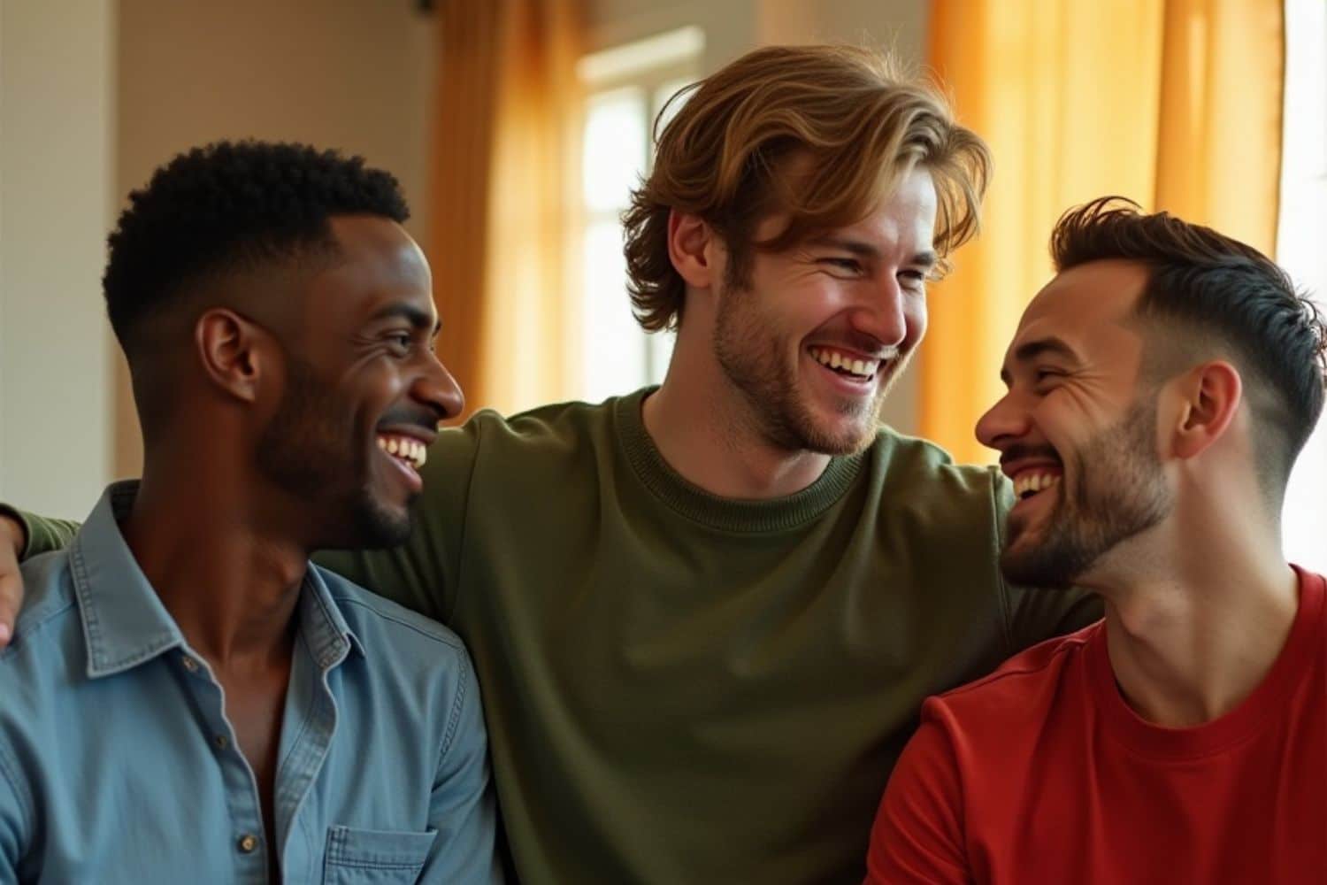 a group of men smiling
